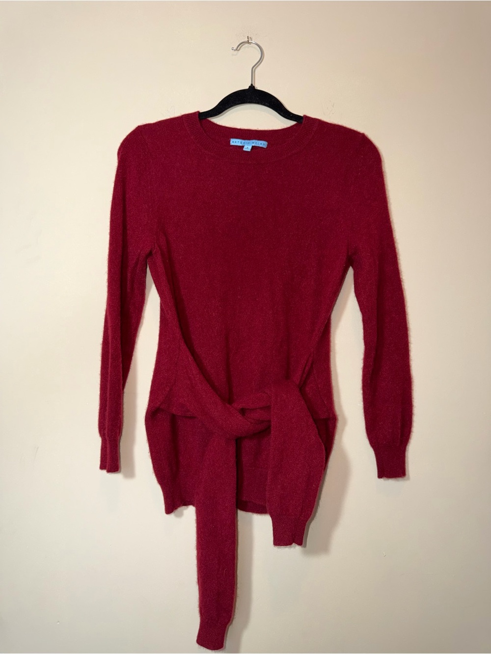 ANTONIO MELANI Wine Red Crewneck Tie-Waist Sweater